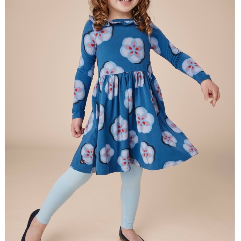 Tea Collection Blue Floral Ruffle Dress - NEW - Picture 2 of 12